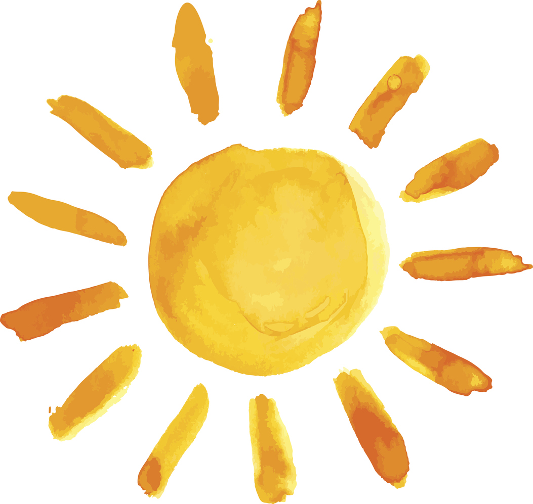 handpainted image of gold and yellow sun on white background