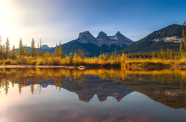 3 sisters mountains, sunny autumn day near Canmore Alberta